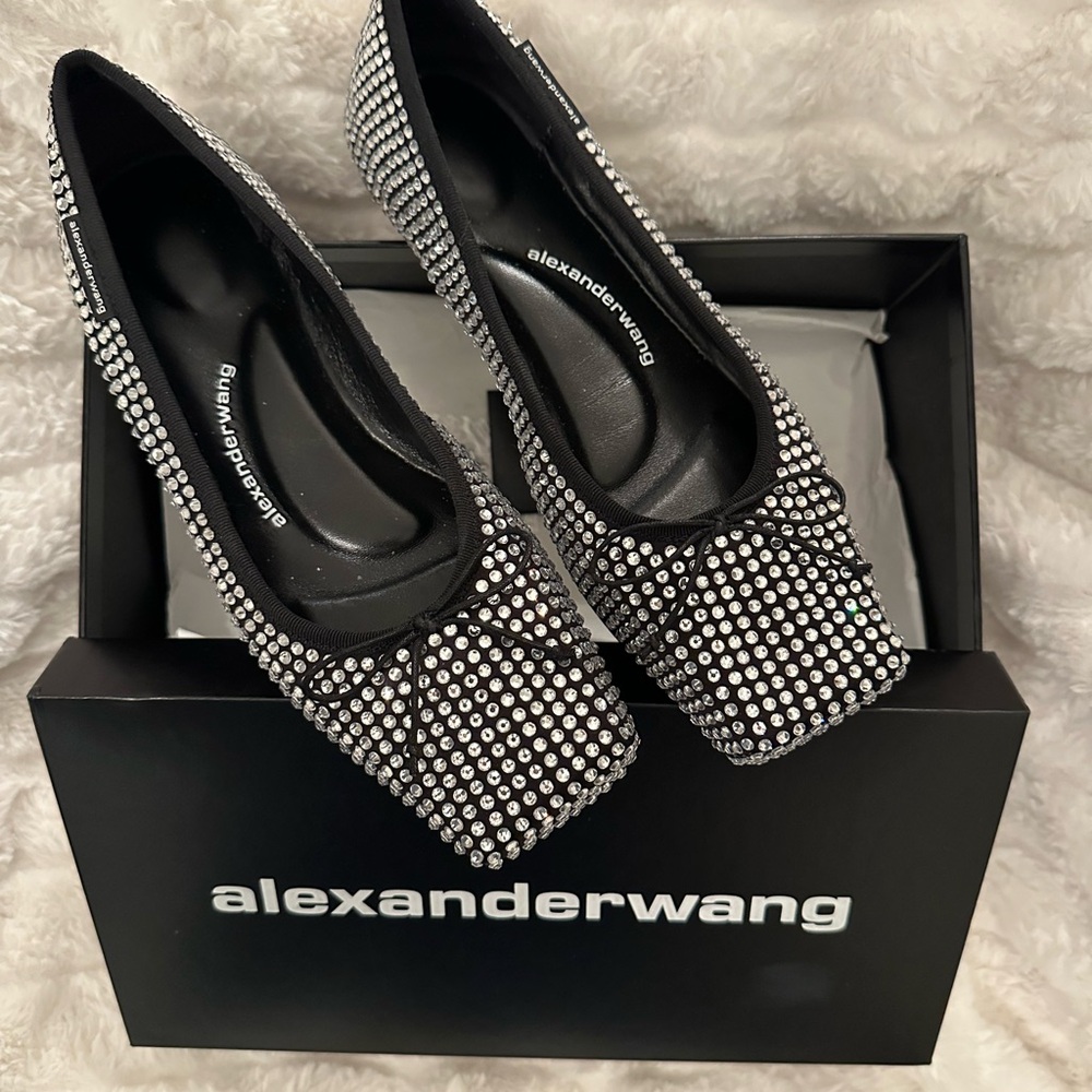 Alexander Wang Black and Silver Crystal Flats
